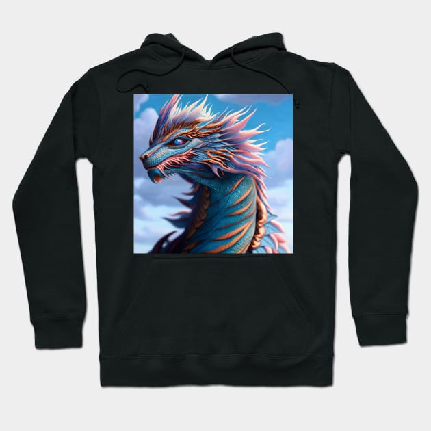 Ancient Blue, Orange, and Pink Dragon Hoodie by dragynrain